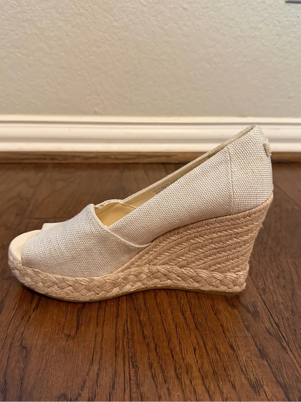 TOMS Michelle Natural Canvas Espadrille Open Toe Wedge Sandals Size 8 - Picture 5 of 15